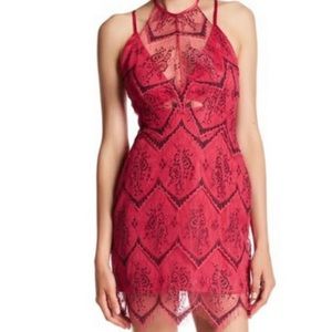 Free People Pink Lace Halter Mini Dress